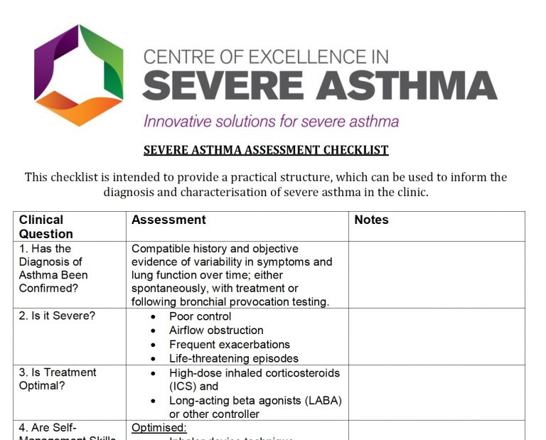 Severe Asthma Checklist Centre Of Excellence In Severe Asthma